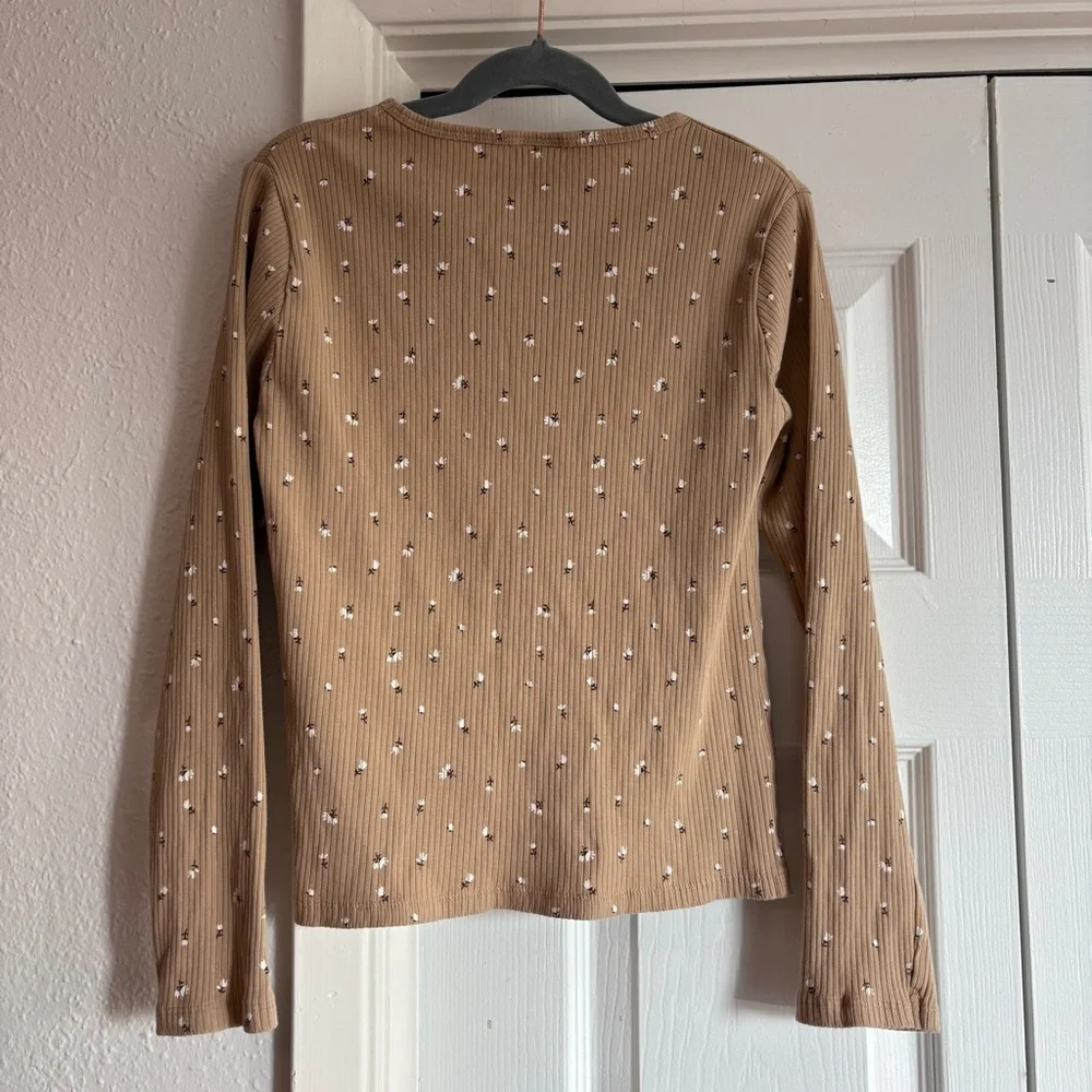 Zara Girls 11-12y floral ribbed long sleeve shirt